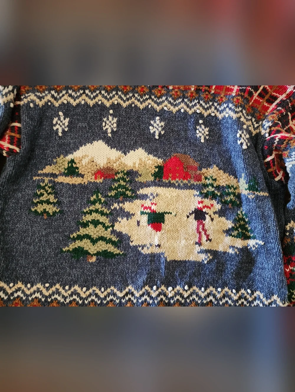 Vintage TALBOTS Women M PETITE Linen Hand Knit Ski Sweater Plaid Fair Isle - Picture 4 of 8